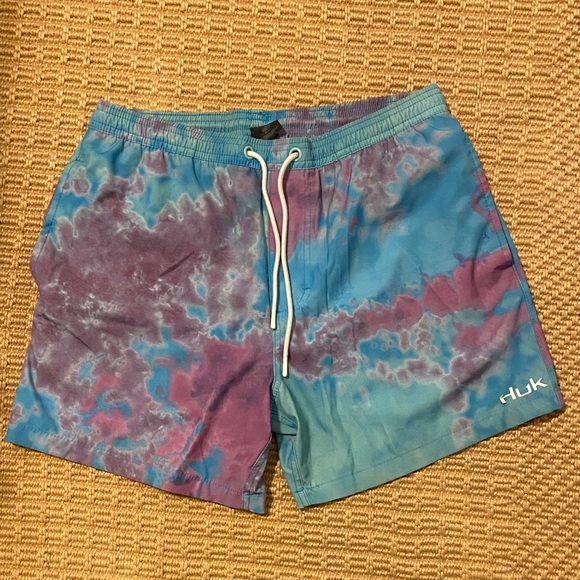 Huk Men's Swim Trunks - Blue and Purple Tie-Dye - Picture 1 of 5